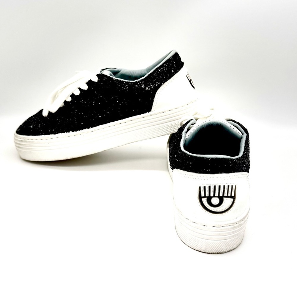 CHIARA FERRAGNI Women's Black Glitter Eye Sneakers Size 38 (US 8)